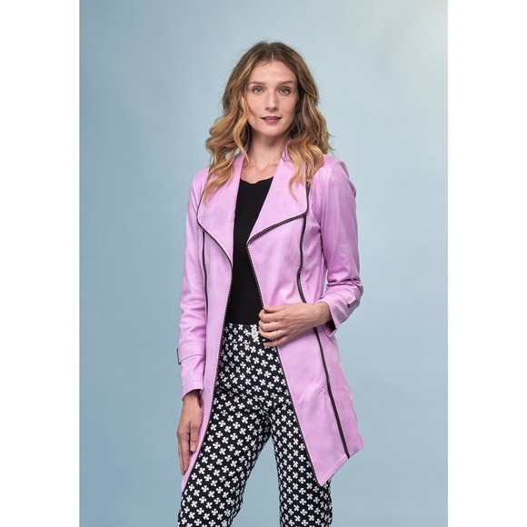 Insight New York Women's Pink Long Vegan Jacket Size 6 Faux Leather NWT - Picture 1 of 1